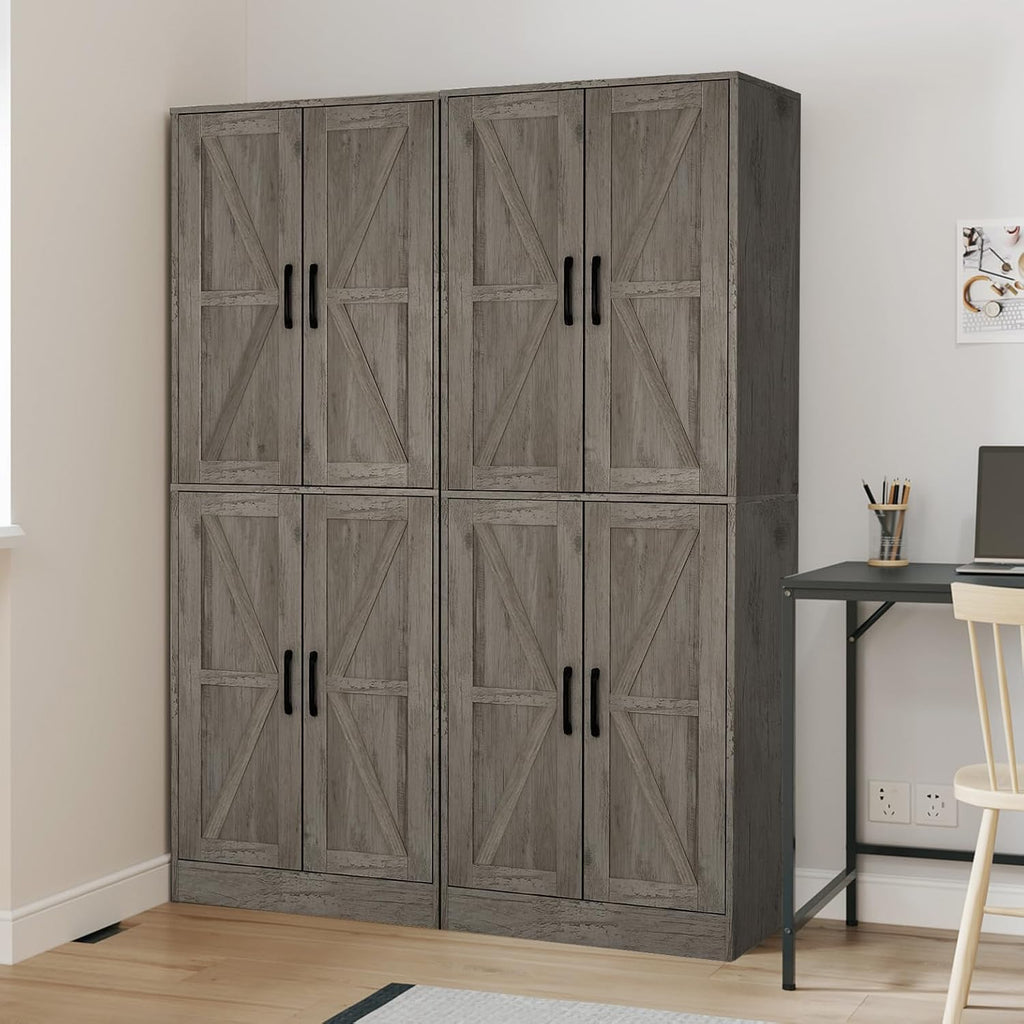 Storage Cabinet,Kitchen Pantry Cabinet,Kitchen Pantry Storage Cabinets with 4 Doors,Tall Kitchen Pantry with Adjustable Shelves,Cupboard for Kitchen,Pantry,Dining Room,Living Room and Bathroom,Gray