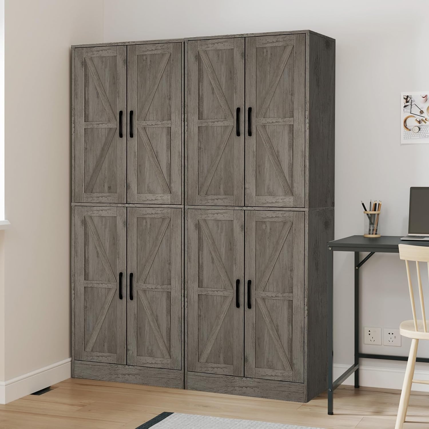 Storage Cabinet,Kitchen Pantry Cabinet,Kitchen Pantry Storage Cabinets with 4 Doors,Tall Kitchen Pantry with Adjustable Shelves,Cupboard for Kitchen,Pantry,Dining Room,Living Room and Bathroom,Gray