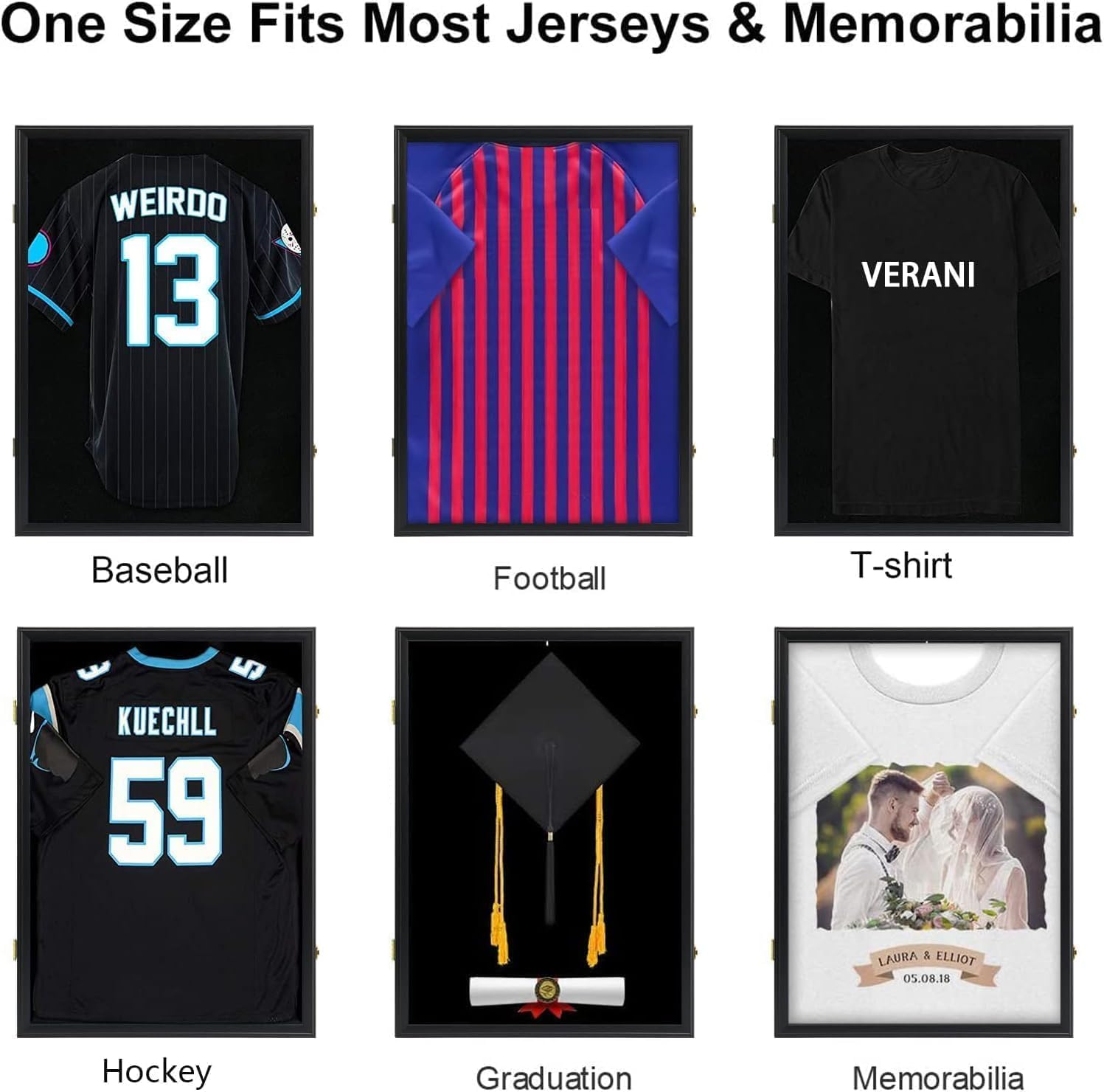VERANI Jersey Frame Display Case 4 Pack - Football Shadow Box - Jersey Display Frame with Acrylic Door and Metal Hanger for Baseball Basketball Soccer Hockey Sport Shirt and Uniform, Black
