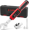 SUERCUP 9x12 mm Adjustable Digital Torque Wrench, 0.66-44.29Ft.Lb/0.9-60N.m | Interchangeable Open End Head 42mm Jaw & 3/8' Ratchet, Vibration/Buzzer/LED Alert, for Split AC, HVAC, Bike & Moto Repair