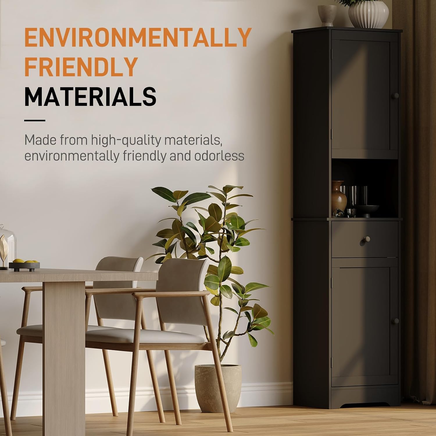 Viaozutis Tall Bathroom Cabinet, Storage Cabinet with 2 Doors & 2Drawer, with Ajustable Shelve, for Bathrooms, Kitchens,Entrances（Black）