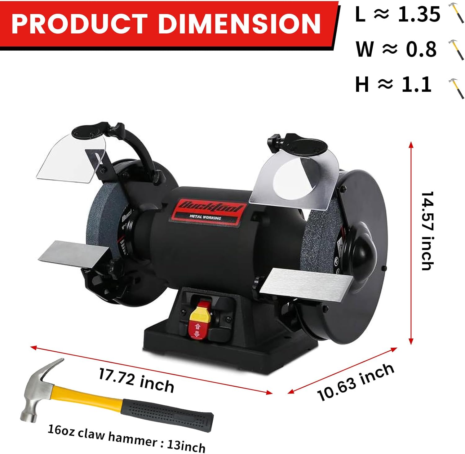 BUCKTOOL 1.0 HP 8 Inch High Speed Bench Grinder, 3590 RPM Table Grinder with 8.0A Motor, High Precision Wobble-free Wheel Grinder, TDS-200HD