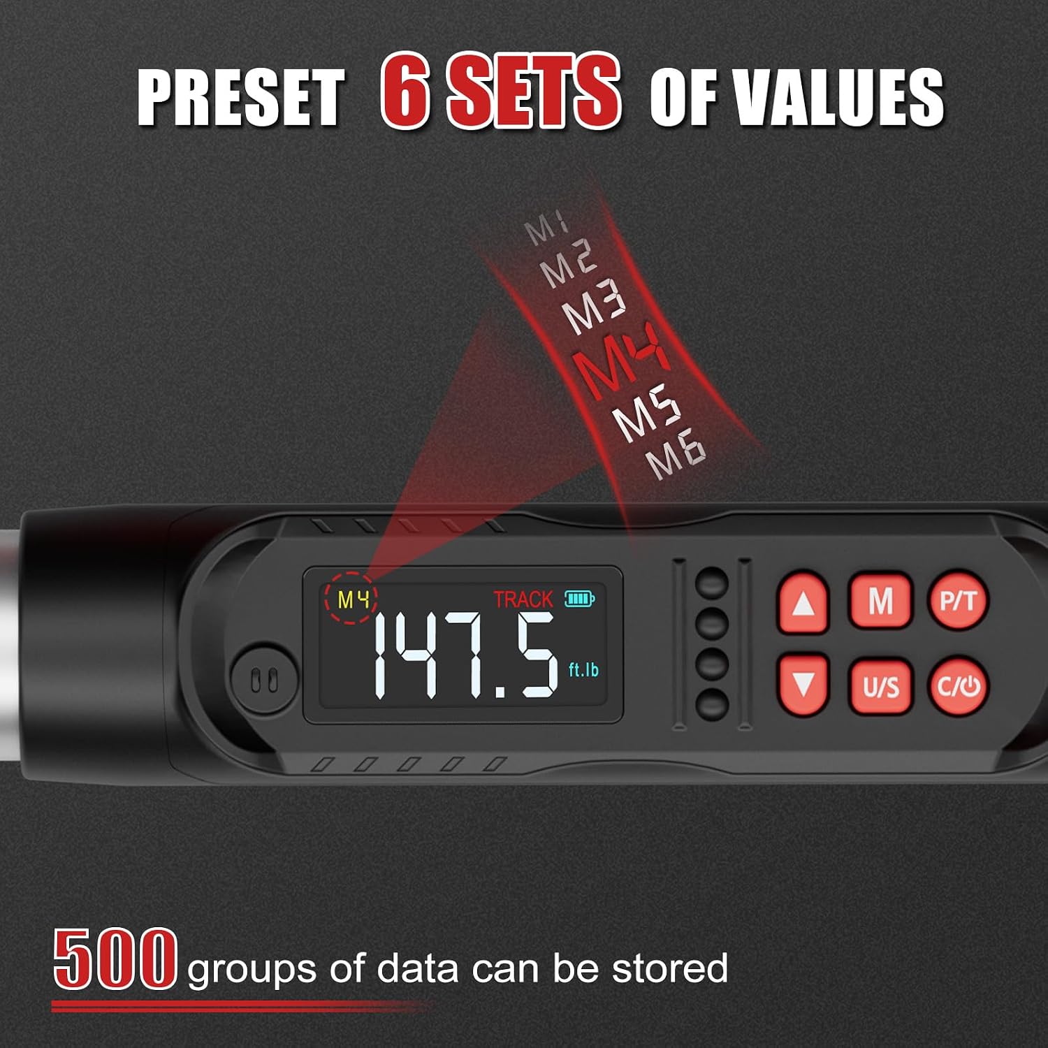 VANPO Adjustable Digital Torque Wrench, 7.4-147.5Ft.lb/10-200Nm, ±2% Accuracy, HVAC Torque Wrench Interchangeable 38mm Jaw & 1/2' Ratchet, Buzzer, Vibration and LED Alert for Split AC, Car