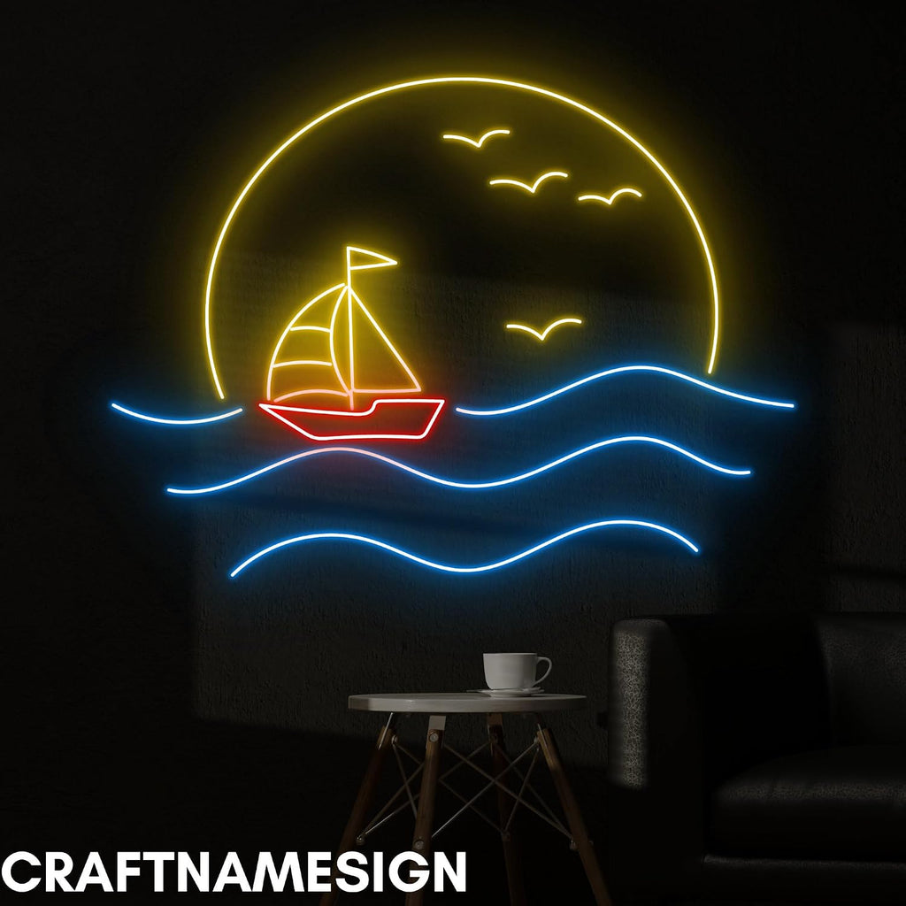 craftnamesign Sunrise Sailboat Neon Sign, Sunset Sailboat Led Sign, Custom Neon Sign, Bar Pub Wall Decor, Sunrise Sunset Light, Home Bedroom Wall Decor