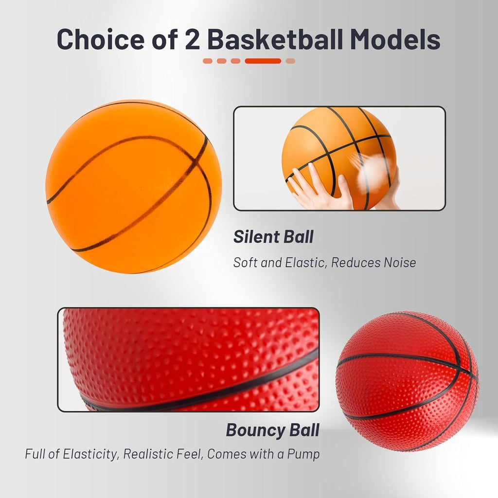 Efficraft Mini Basketball Hoop, Adjustable Indoor Wall Mount, Silent Ball | 7 Level Adjustable Height, Quiet&Bounce Dual Ball Set, Shatter Resistant pc Backboard, Spring Metal Rim, Metal Bracket