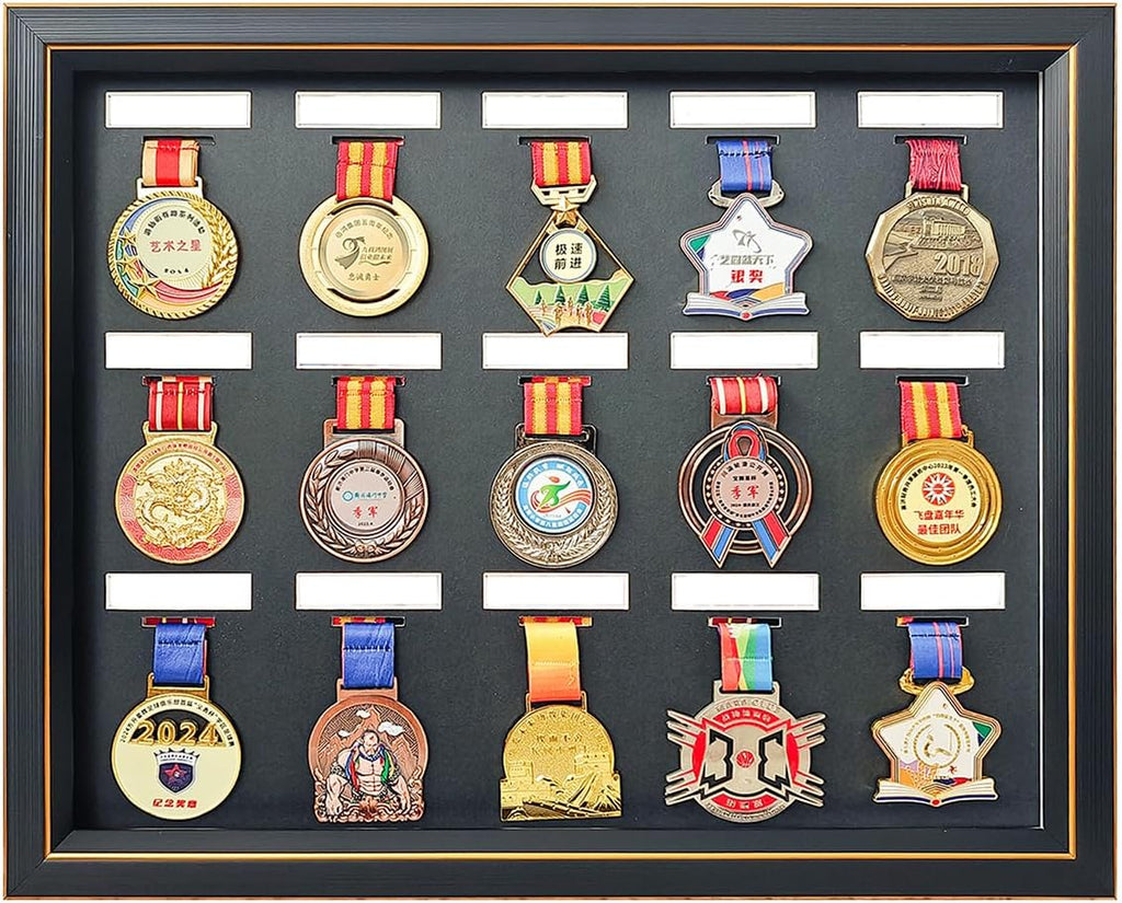 Medals Framed - Medal Display Box - 3D Medal Box Photo Frame Marathon Medal Display Stand, Handwritten Label to Record Event Information, Triathlon, Football Gymnastics, All Sports Medals Badges