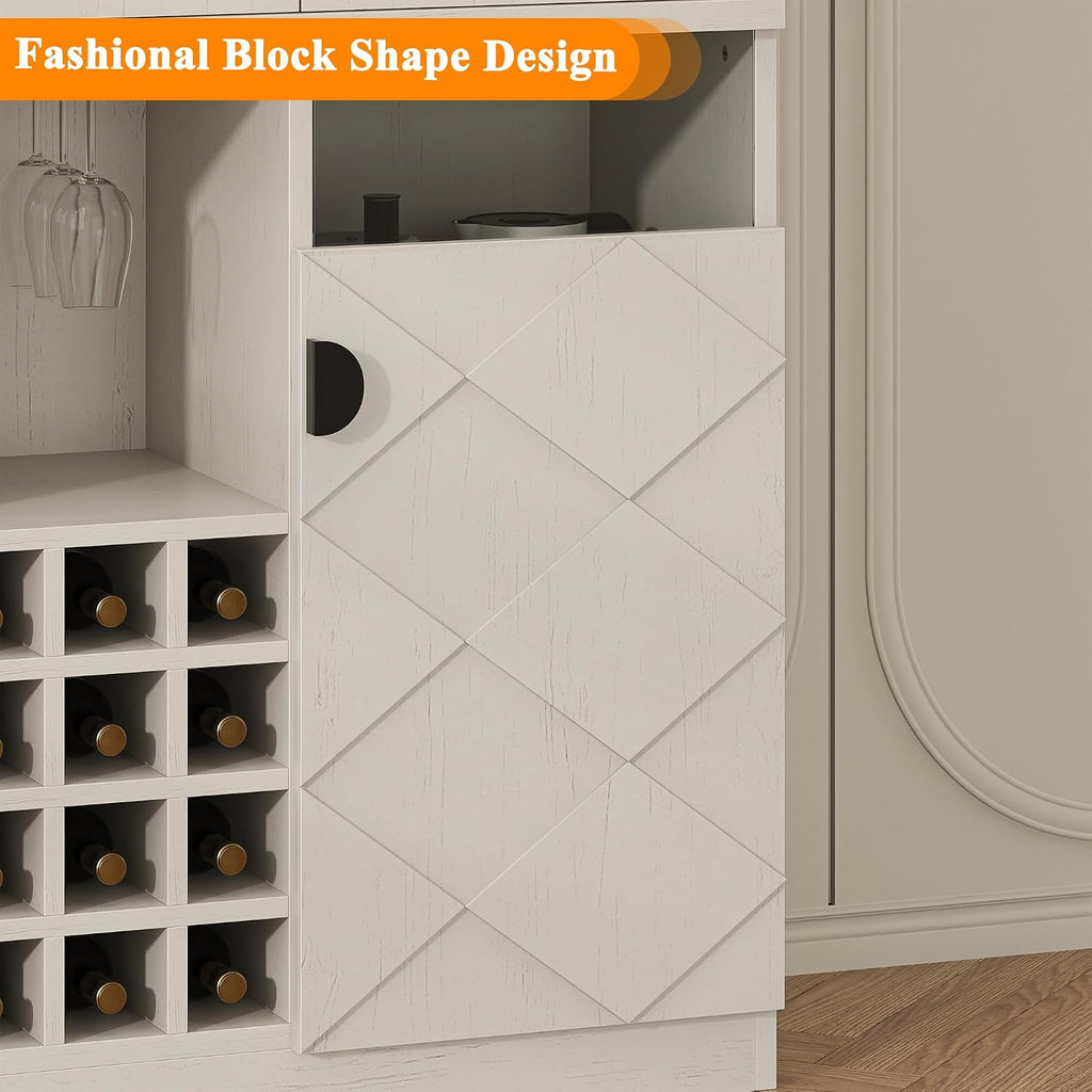 kepptory 72' Tall Kitchen Pantry Storage Cabinet, Freestanding Bar Cabinet with RGB LED Light, White Kitchen Buffet Sideboard with Doors for Dining Room Living Room