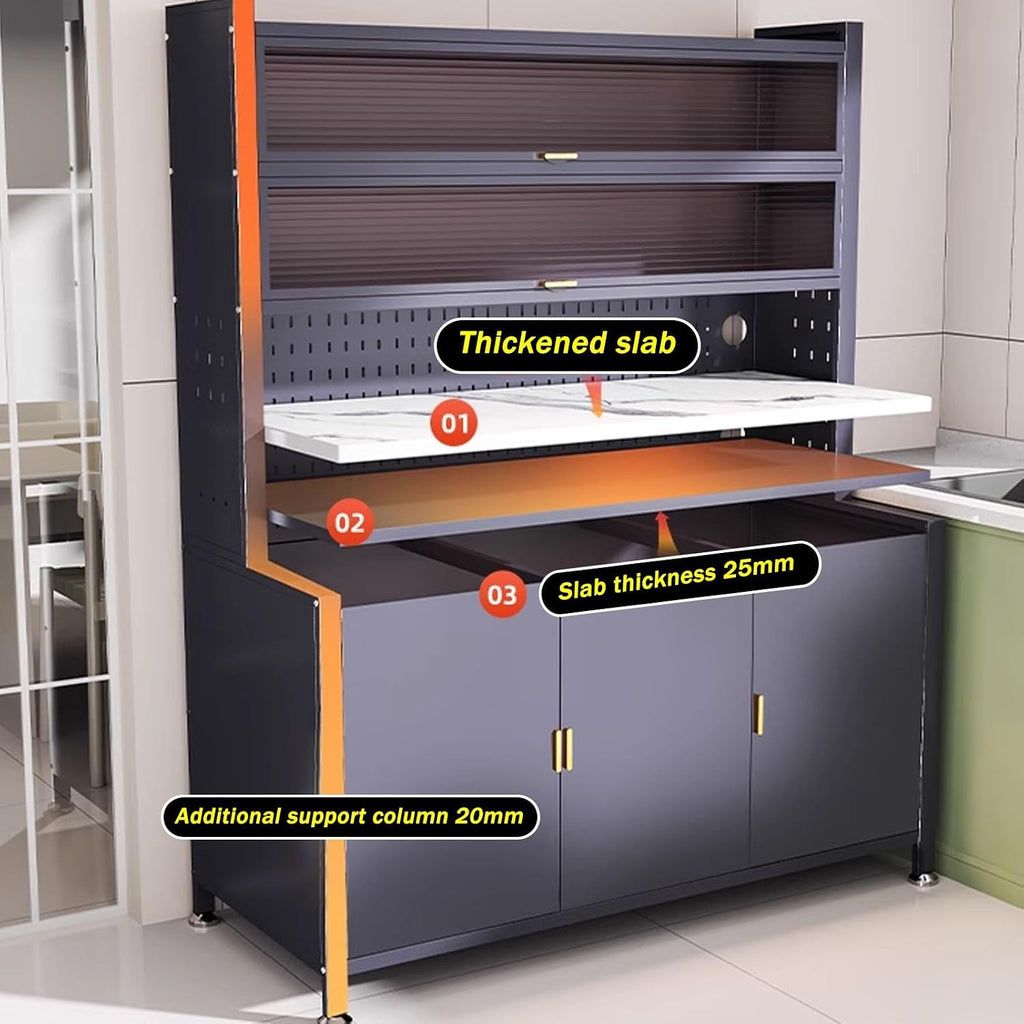 JKGHK Kitchen Storage Sideboard Cabinet, Tall Bakers Rack Countertop with Stone Slab Countertop, Standing Pantry with Pegboard and Adjustable Shelves for Home Coffee Bar(White,24x72in)