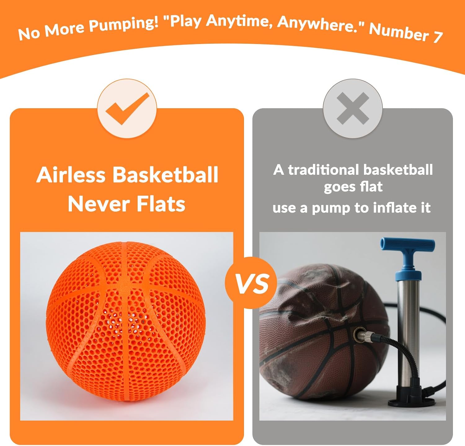3D Printed Basketball-Airless Basketball,Ultra - Quiet & No Pump Needed,High Bounce,Official Size7,Indoor, Gym & Outdoor Use
