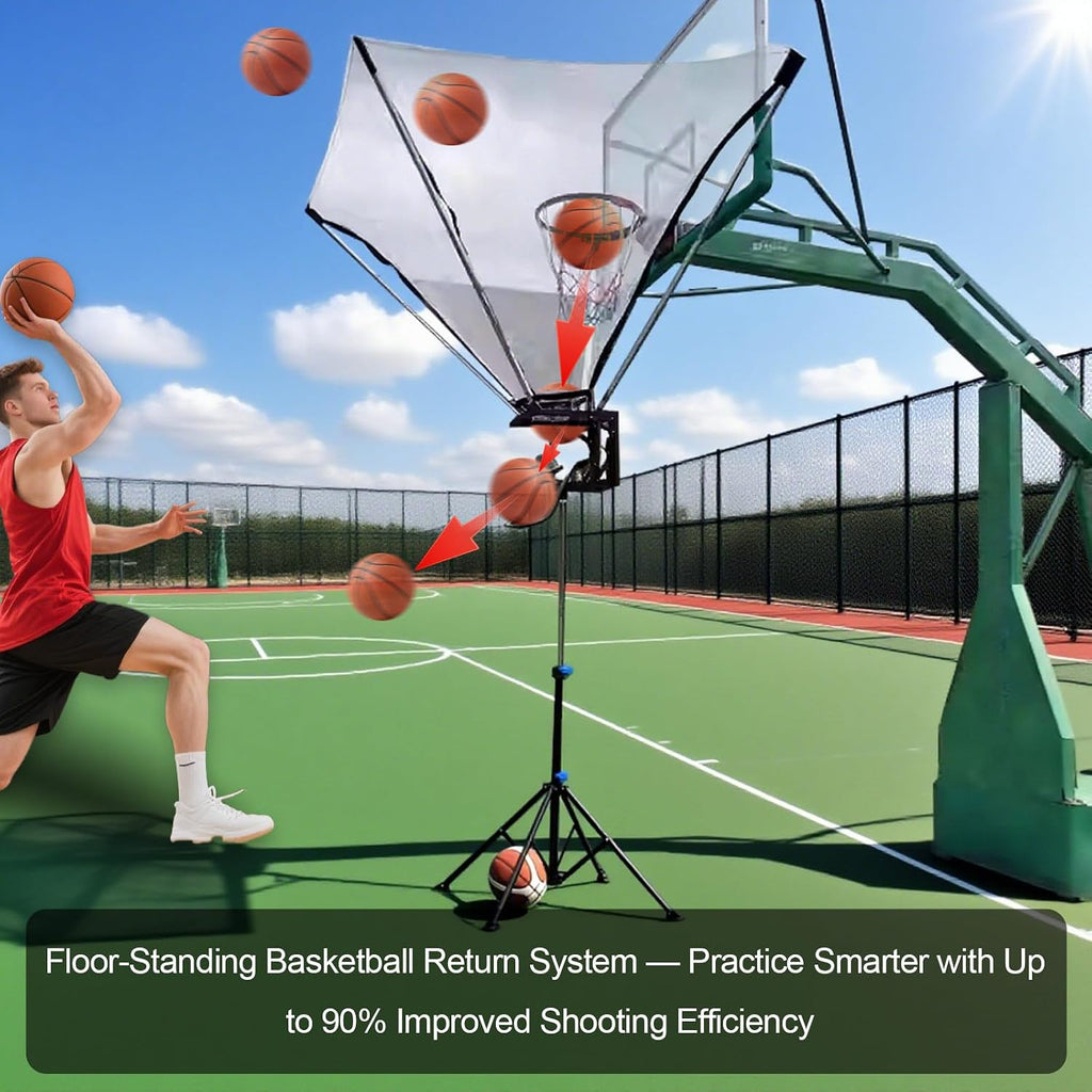 Basketball Rebounder with 180° Rotating Track, Adjustable Height Basketball Shooting Trainerr with Net Return System for Efficient Training, for Indoor & Outdoor Use, Easy Assembly & Storage (Black)