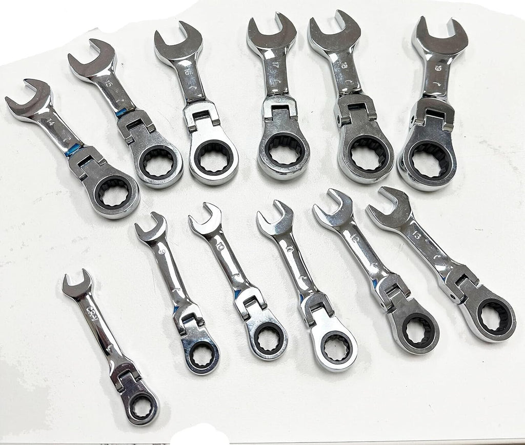 12pcs Combination End 72 Ratchet Teeth Stubby Wrench Set Metric 8-19mm 180° flex NEW