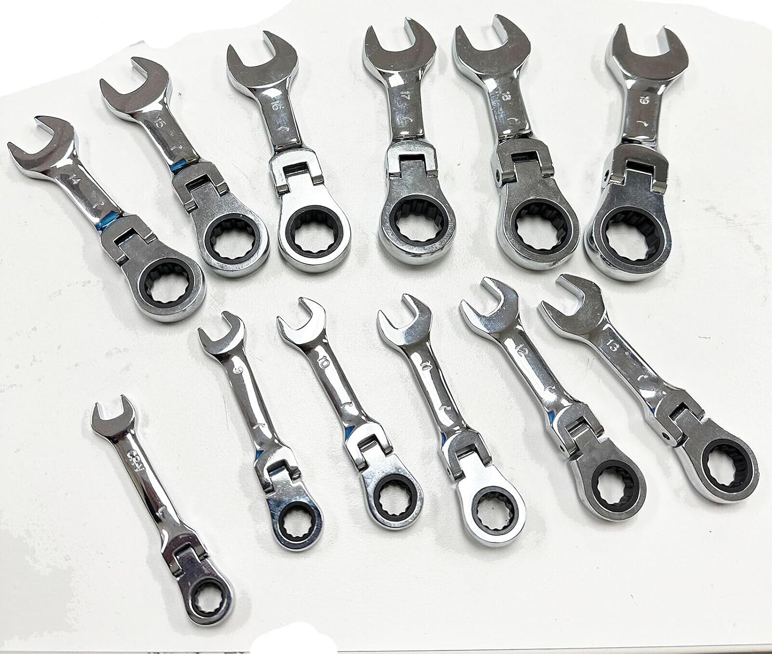12pcs Combination End 72 Ratchet Teeth Stubby Wrench Set Metric 8-19mm 180° flex NEW