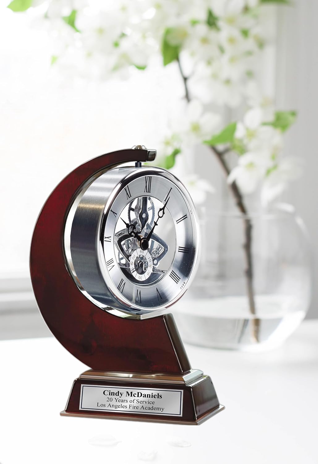 AllGiftFrames Large Gear Da Vinci Desk Clock Which Rotates 360 Degrees with Silver Engraving Plate. Unique, Wedding, Retirement and Appreciation Award
