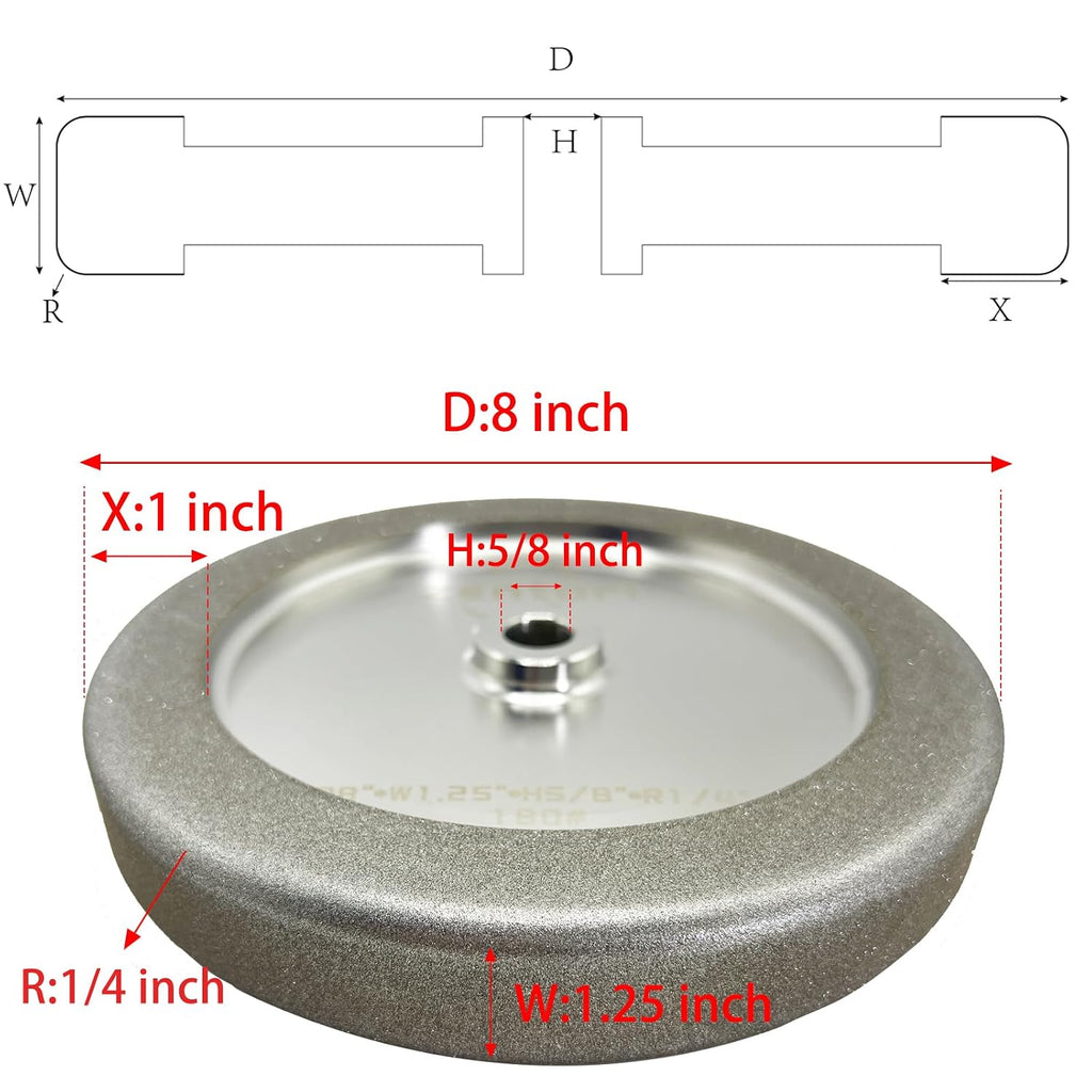 4 in 1 CBN Grinding Wheel 8 inch 180 Grit,1.25' Wide,5/8' Arbor,for Sharpening Woodturning Tools、High Speed Steel Tools (180 Grit)