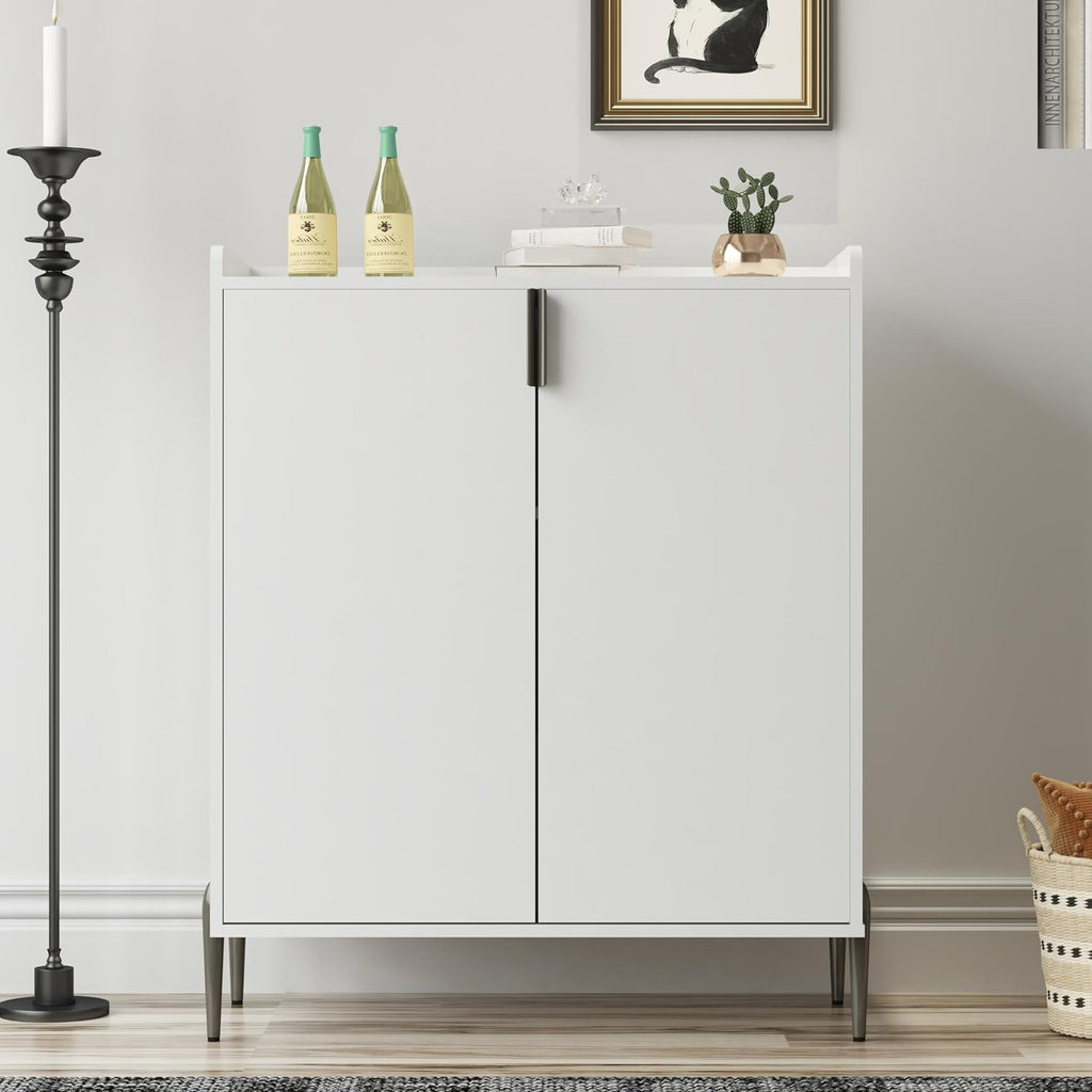 39' Moisture-Resistant Freestanding Storage Cabinet, Kitchen Storage Bakers Rack with Adjustable Shelf, Utility Food Cupboard with Anti-Tipping Device for Kitchen Dining Living Room, White
