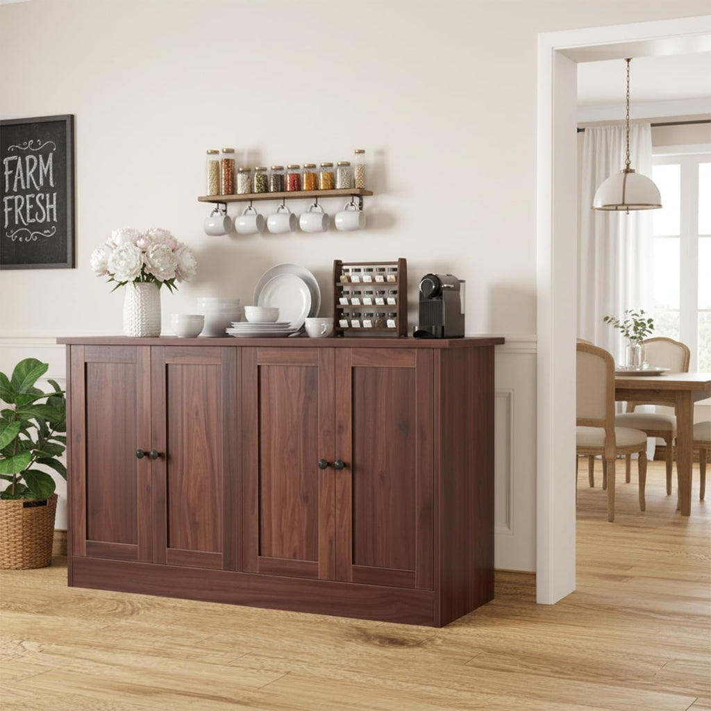 holzart Rustic Brown Buffet Cabinet with Storage, 49' Farmhouse Kitchen Sideboard with 4 Doors, Industrial Coffee Bar Cabinet & Console Table for Dining Room, Living Room