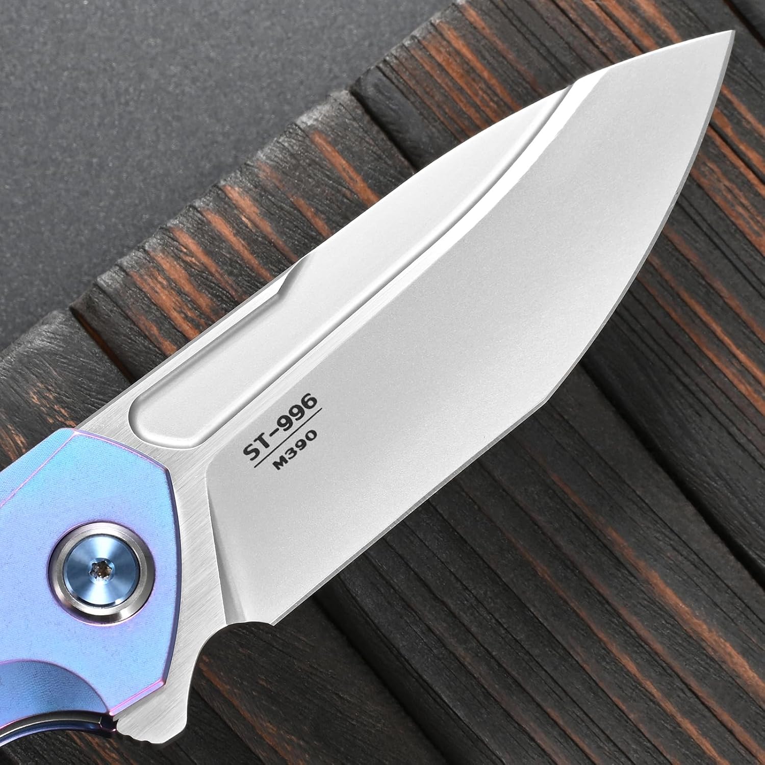 Sitivien ST996 Folding Knife,Handmade M390 Pearlescent Polishing Blade,Titanium & Carbon Fiber Handle Pocket Knife for Outdoor Camping,Hiking,Hunting(Blue)