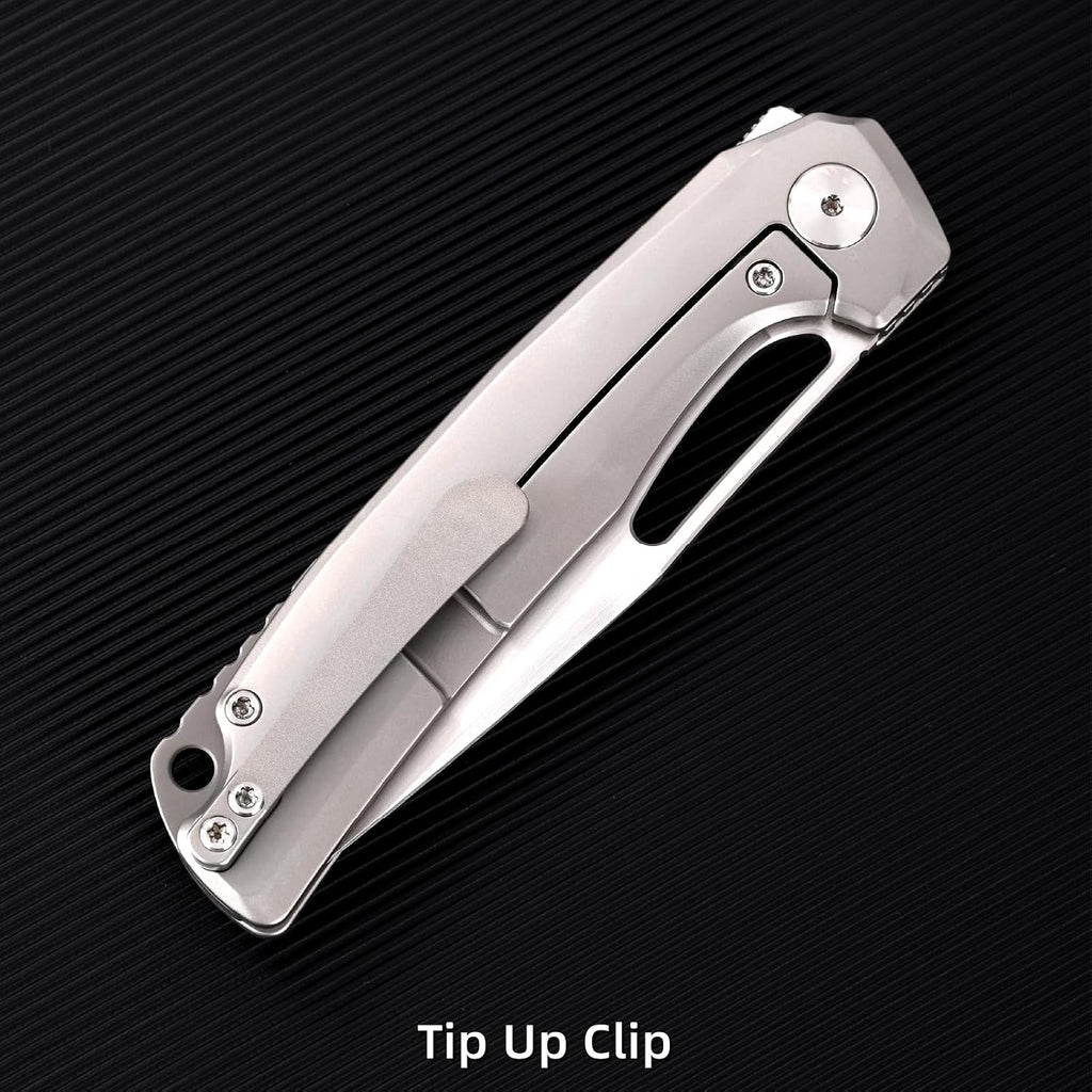 Pocket Knife, 3.5' M390 Blade Folding Knife Hunting Knife with Titanium Handle and Pocket Clip, EDC Knives for Hunting Camping Survival Outdoor Fishing Hiking（Grey）