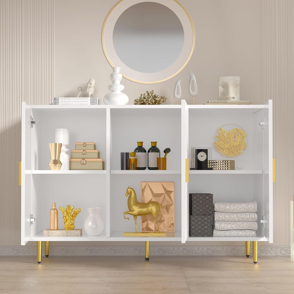 DIYART White Sideboard Buffet Cabinet, Accent Coffee Bar with 3 Doors, Entryway Cabinet for Living Room, Kitchen, Hallway