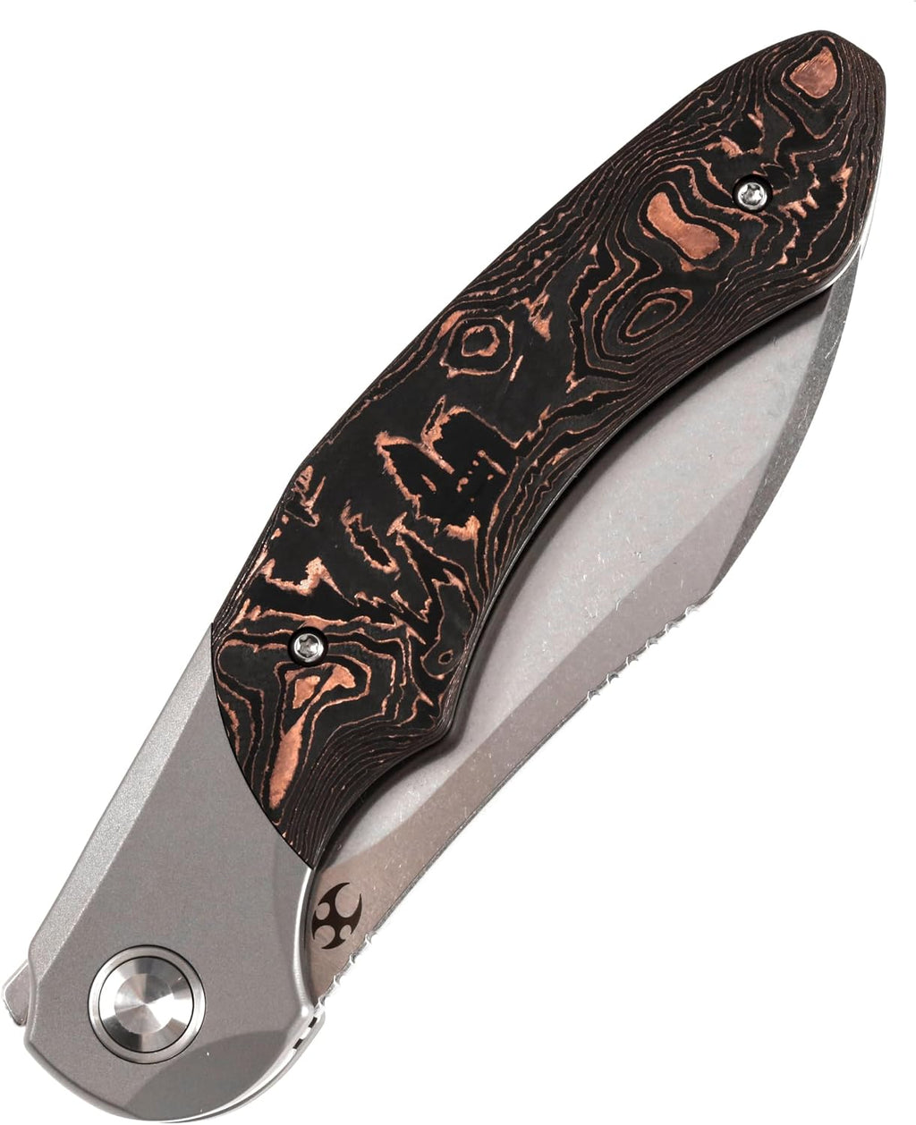 KANSEPT Cosmos Pocket Folding Knives for Men EDC Camping Knife 3.58'' CPM 20CV Blade Material Pocket Folding Knife with Titanium Copper Carbon Fiber Handle Everyday Carry K1059A1