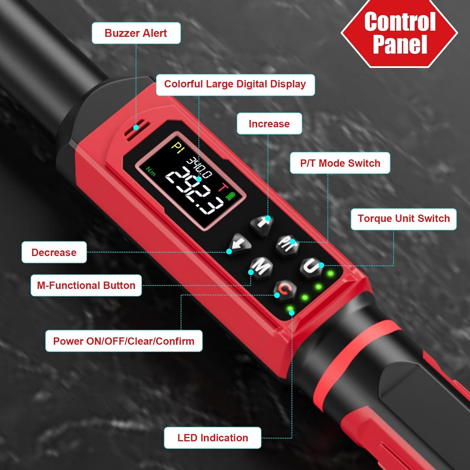 SUERCUP 3/8'&1/2' Digital Torque Wrench Set(0.66-44.29Ft.Lb/0.9-60N.m&3.8-250.8Ft.Lb/5.1-340Nm), ±1% Accuracy with Vibration, Buzzer,LED Notification and Five Units of Measure, for Car,Moto, DIY