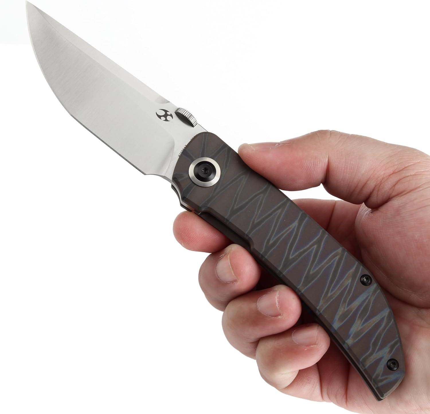 KANSEPT Tarkin Camping Pocket Knives for Men 7.87in Folding Pocket Knives with 3.42in Satin CPM20CV Material and Tiger Stripe Flamed Titanium Handle for Outdoor, Tactical, Survival K1078A3