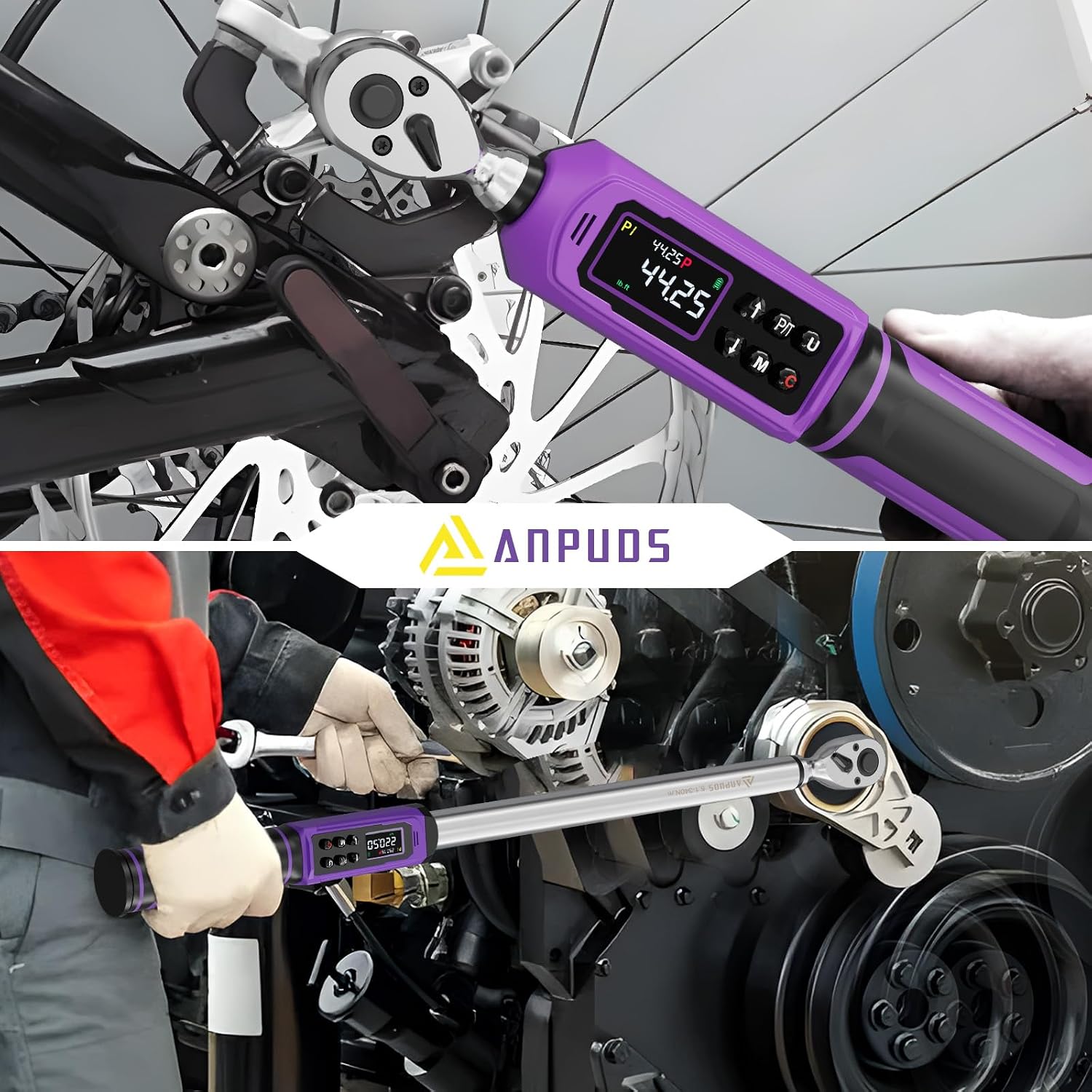 ANPUDS Digital Torque Wrench Set 3/8' & 1/2' Drive, ±1% Accuracy | 0.66-44.25 Ft-lb & 3.76-250.75 Ft-lb, Electric Torque Wrench with Vibration/Buzze/LED Flash Alert, for Car Motor Bike Repair