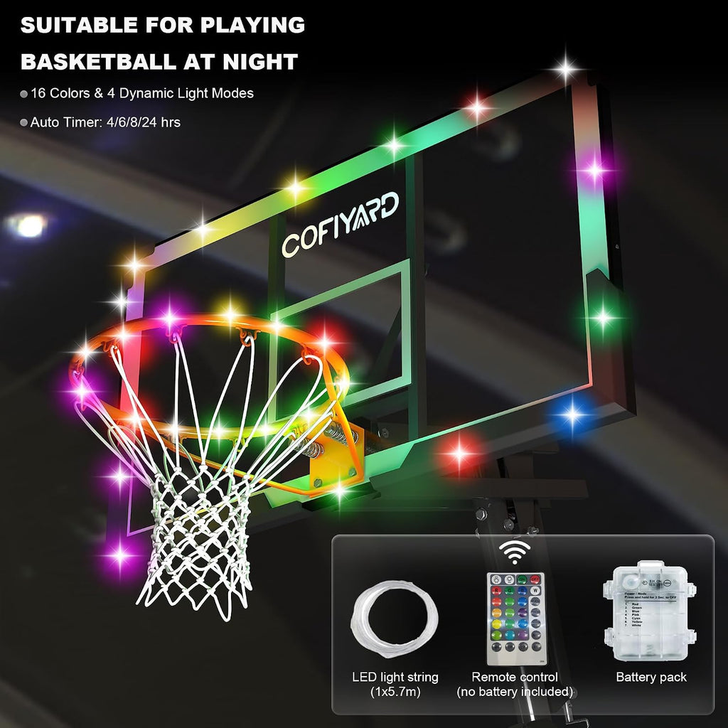 Cofiyard Basketball Hoop Outdoor with 44&48&54In Shatterproof Backboard, 5.25-10FT Height Portable Basketball Hoop with Sandbag, Adjustable Basketball Goal System