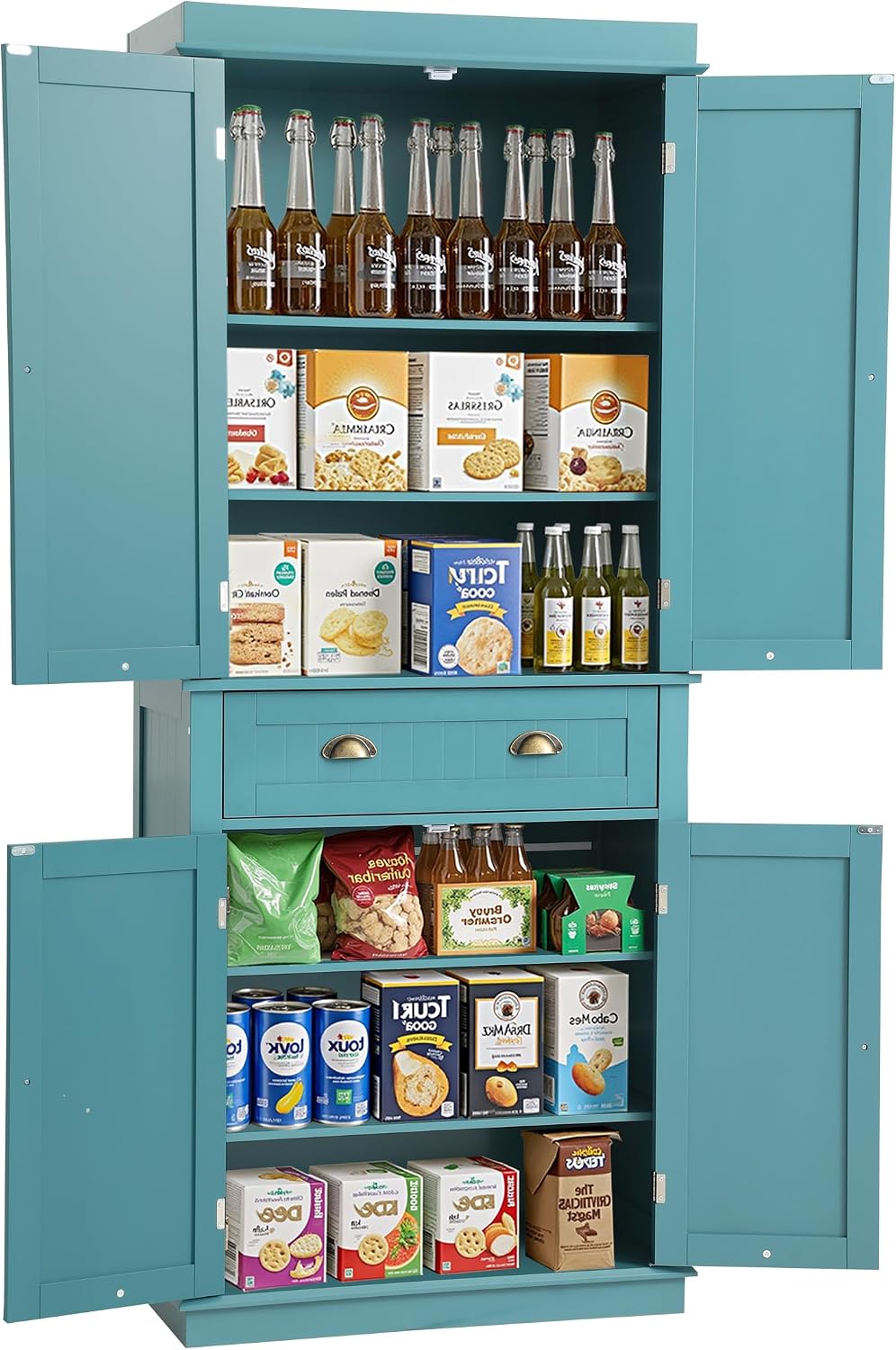 KIGOTY 72' Tall Kitchen Pantry Cabinet with Drawer and 4 Adjustable Shelves, Freestanding Pantry Storage Cabinets, Wood Cupboard Pantry Cabinet for Kitchen, Dining Room, Living Room, Turquoise