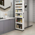 Slim Storage Cart with Wheels, Next to Fridge Storage Spice Rack, Kitchen Rolling Cart, Wood Storage Organizer for Kitchen, Bakers, Pantry, Dining Room (White,10' L x 22' W x 73' H)