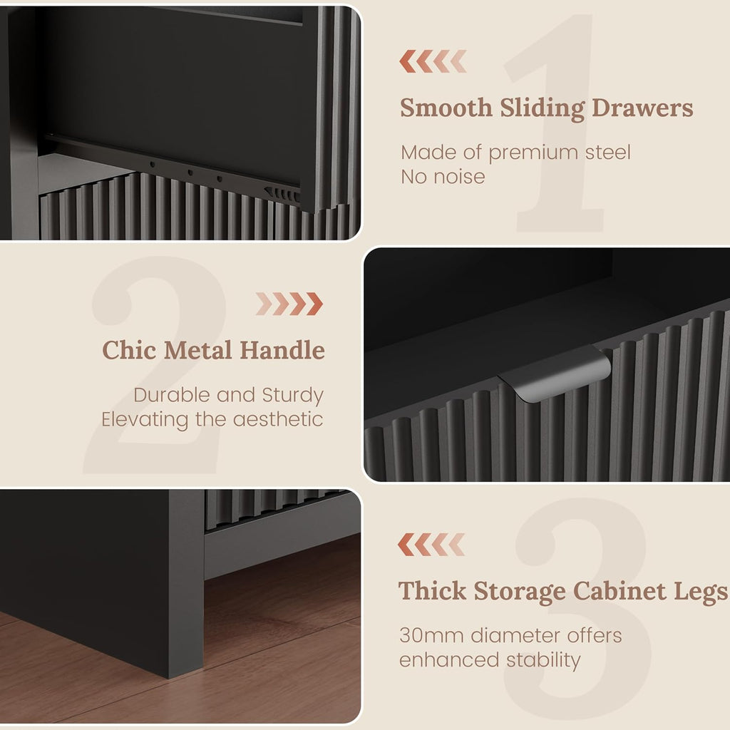 55' W Fluted Buffet Cabinet with Storage Accent Sideboard with 2 Drawers & 4 Doors,Wood Console Coffee Bar Table with Adjustable Shelves for Living Room,Kitchen and Dining Room