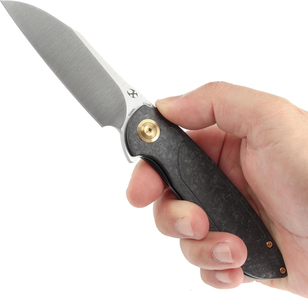 KANSEPT Prometheus Pocket Folding Knife for Men - EDC Camping 3.29'' Satin CPM S35VN With Twill Carbon Fiber Handle - Everyday Carry K1040A1