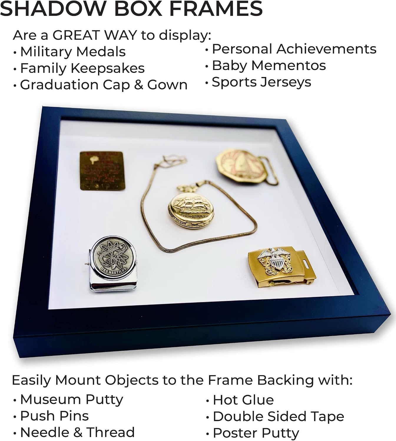 37.5x26.5 Shadow Box Black Solid Wood Display Frame with White Acid-Free Backing UV Acrylic & Hanging Hardware - with 3/4' Usable Depth
