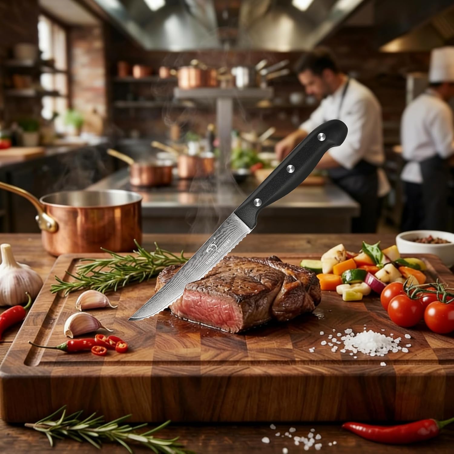 NANFANG BROTHERS 15-Piece Damascus Kitchen Knife Set, 67-Layer VG10 Japanese Steel, Professional Chef & Steak Knife Set with Compact Block, Triple-Riveted Handles (Hand-Wash Only)