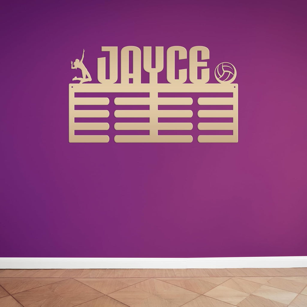 Volleyball Medal Holder, Custom Medal Hanger, Personalized Metal Sports Awards Wall Rack, Ribbon Wall Plaque, Unique Gift for the Athlete (30 x 17 inches)