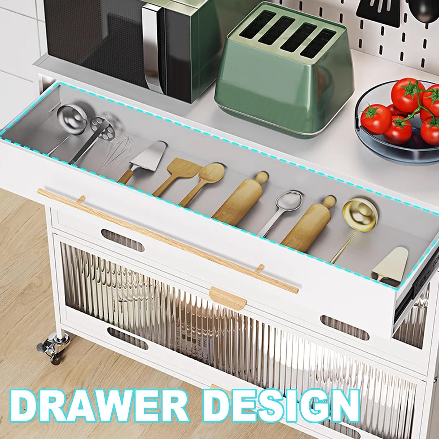 5-Tier Standing Kitchen Baker's Rack, 5 Tiers Storage Cabinet for Kitchen, with Drawers, for Kitchen Hutch, Home, Office, Pantry(White,80cm)