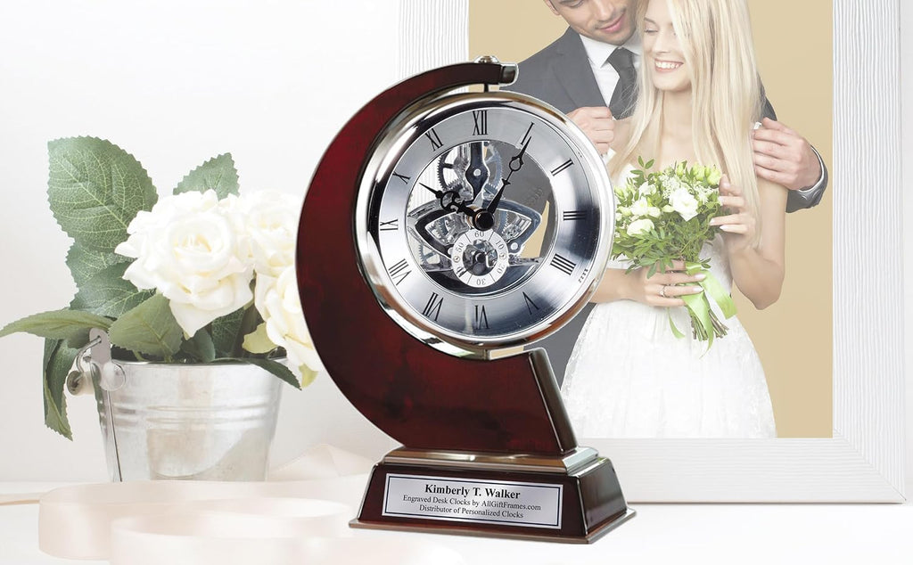 AllGiftFrames Large Gear Da Vinci Desk Clock Which Rotates 360 Degrees with Silver Engraving Plate. Unique, Wedding, Retirement and Appreciation Award