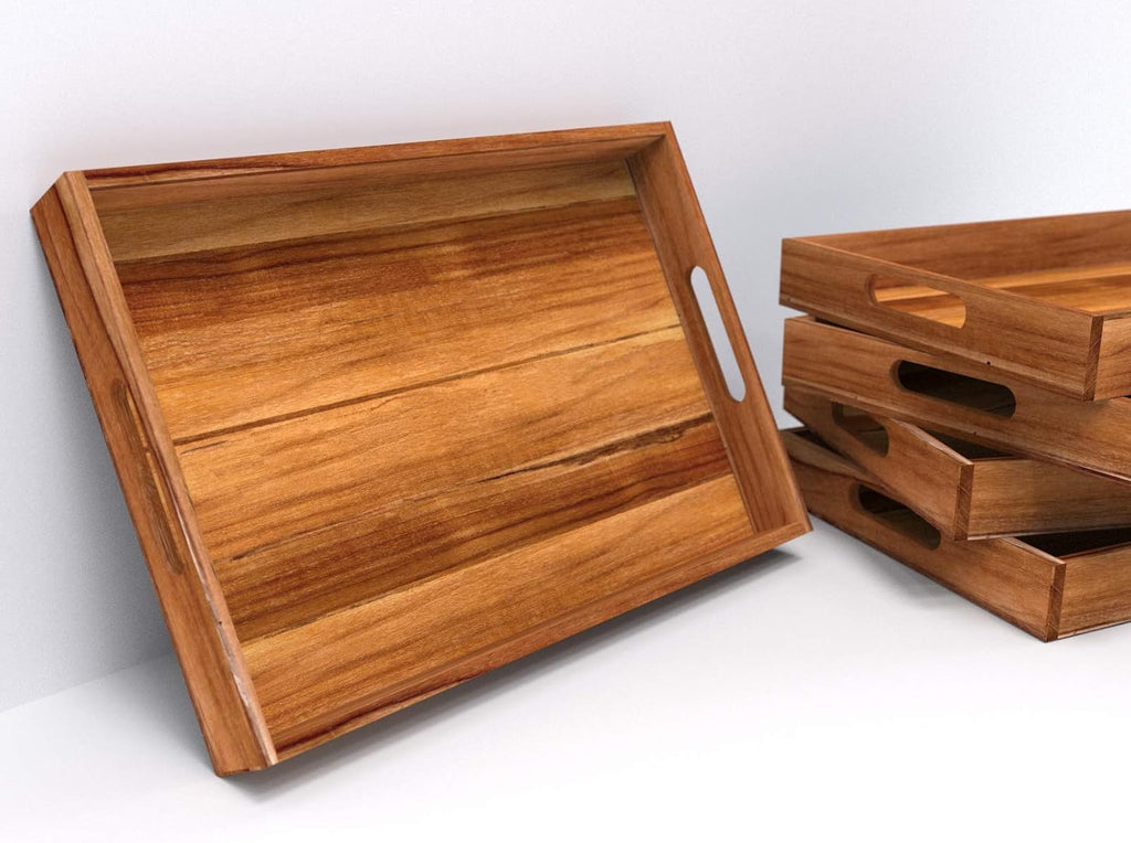 Teak Wood Serving Tray with Handles, Large Size - Engraved Personalized Gifts
