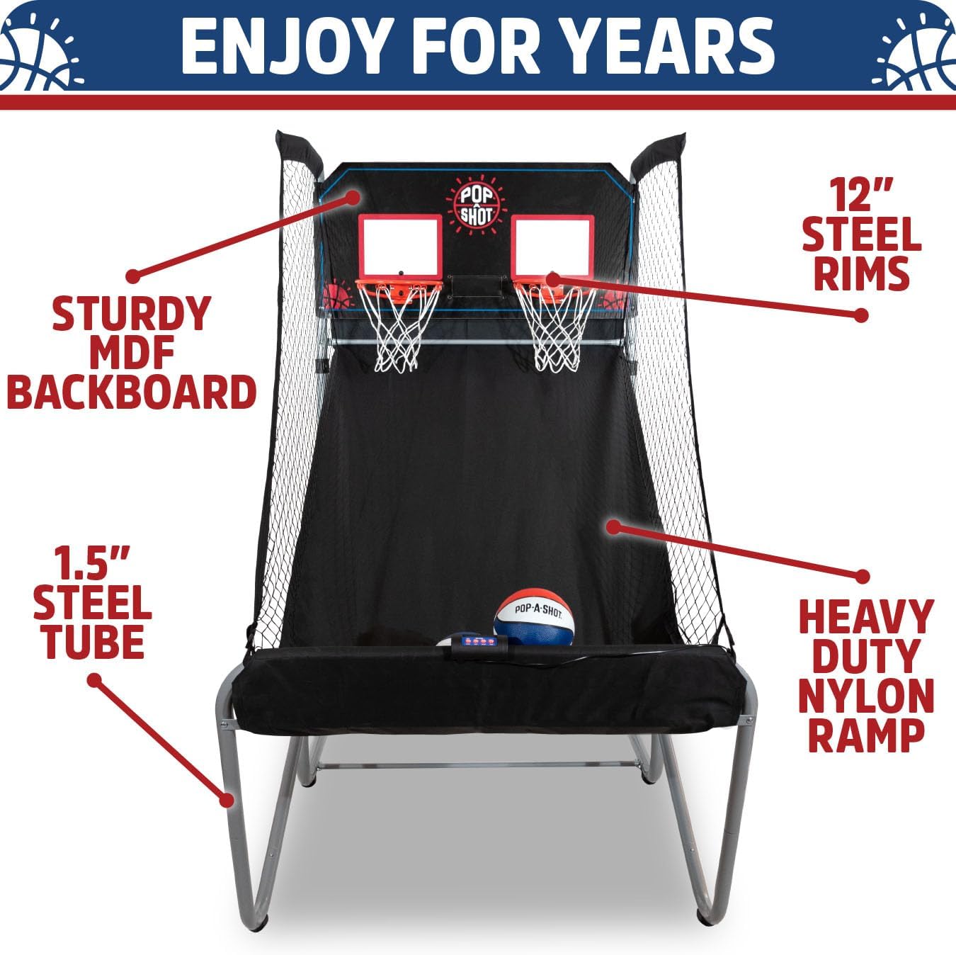Pop-A-Shot - Home Dual Shot | Arcade Basketball Game for Home | Sensor Scoring Hoop, 16 Game Modes, 7 Balls | Foldable for Easy Storage | Fun for All Players