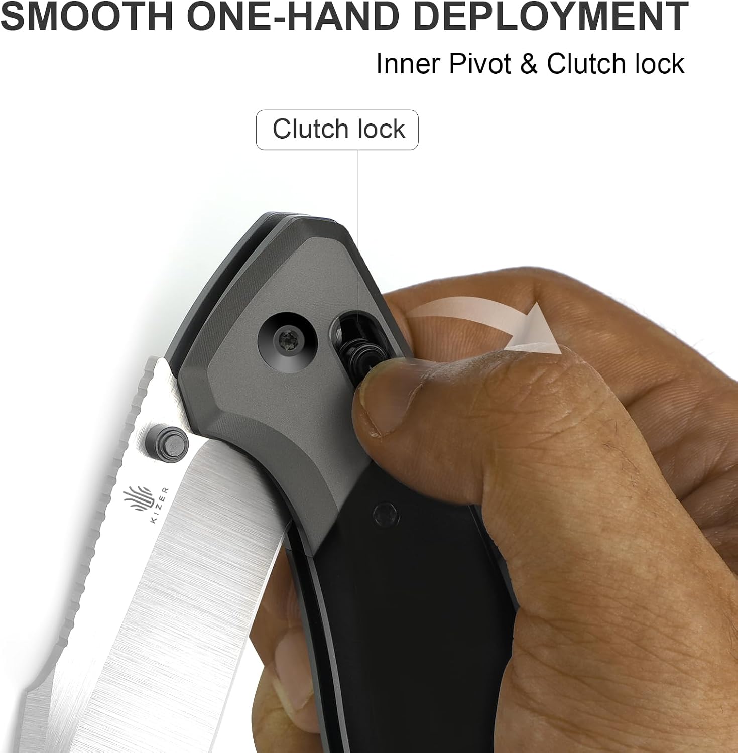 Kizer Staffi Pocket Knife, 3.32' S45VN Folding Knife with Black & Gray Titanium Handle, Clutch Lock EDC Knives with Reversible Pocket Clip for Men Women Ki3695A2