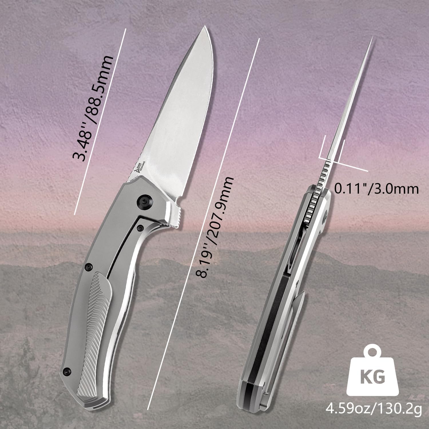 KANSEPT HAVØRN Pocket Folding Knives Camping Hiking Folding Knife 3.48'' Stonewashed CPM S35VN Blade Pocke Knife with Titanium Rose Pattern Carbon Fiber Handle Everyday Carry K1069A2