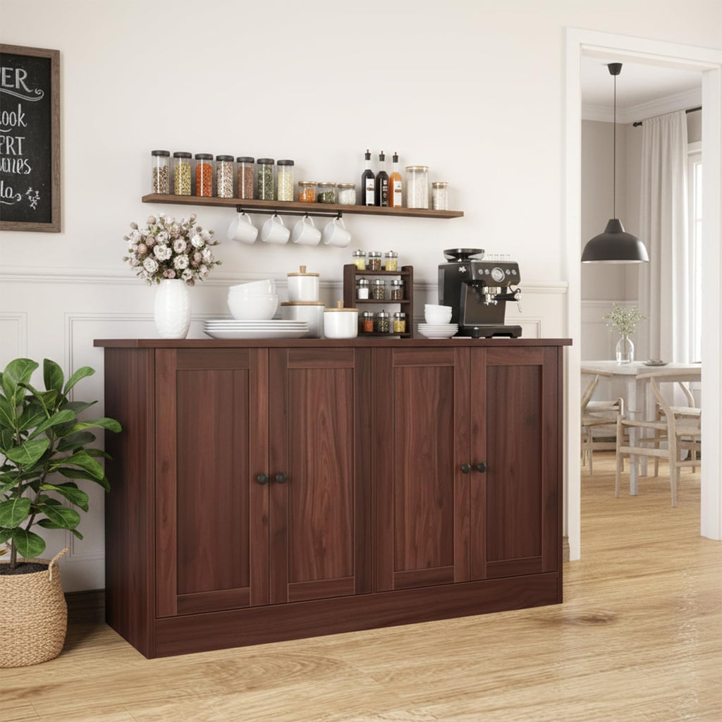 holzart Rustic Brown Buffet Cabinet with Storage, 49' Farmhouse Kitchen Sideboard with 4 Doors, Industrial Coffee Bar Cabinet & Console Table for Dining Room, Living Room