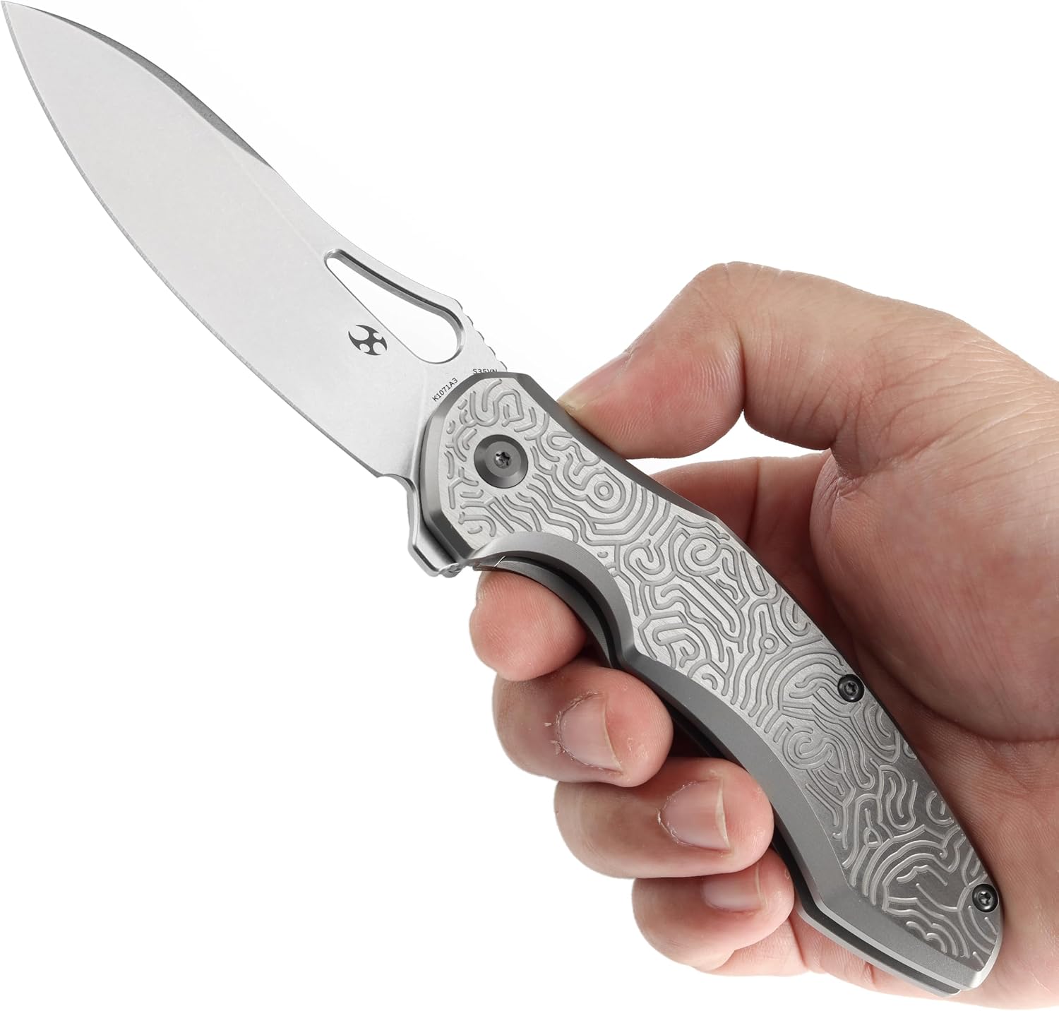 KANSEPT Echis Pocket Folding Knives for Men Women Camping Hiking Folding Knife 3.45'' Stonewashed CPM S35VN Blade Pocket Knife with Textured beadblasted Titanium Handle Everyday Carry K1071A3