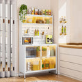 Kitchen Baker's Rack with Door Cabinet, 5-Tier Microwave Stand with Pegboard Accessories, Stone Tabletop, Adjustable Bottom Shelf(White,60cm)