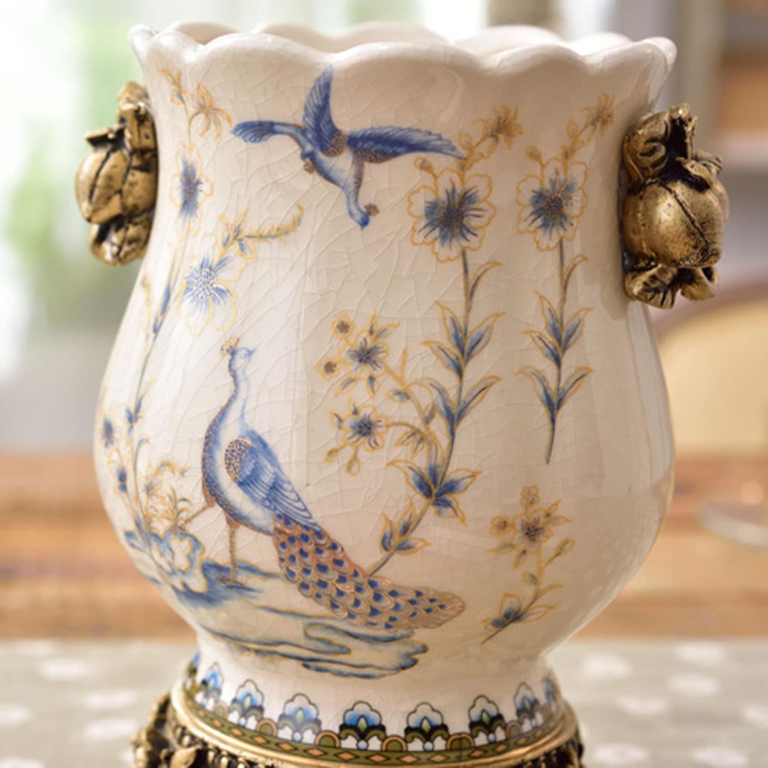 Vase Ceramic Tall Floor Vase Chinese Flower Vase for Art Home Décor Japanese Vase Shelf 8.3 Inch,Sophisticated Vessel for Decorative Branches and Dried Flower,Blue