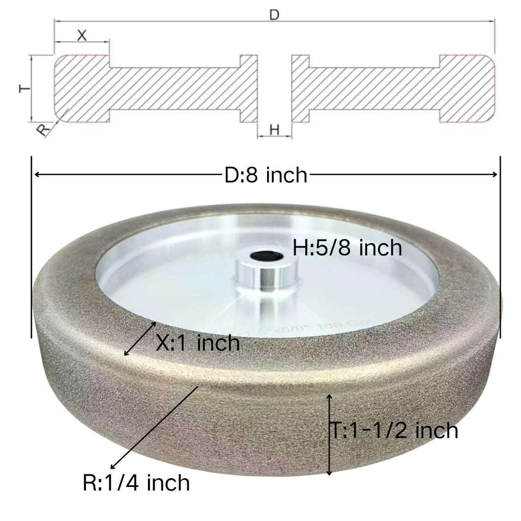 CBN Grinding Wheel 8 inch 1000 Grit Radius Edge,1.5' Wide,5/8' Arbor,for Sharpening Woodturning Tools、High Speed Steel Tools (1000 Grit)