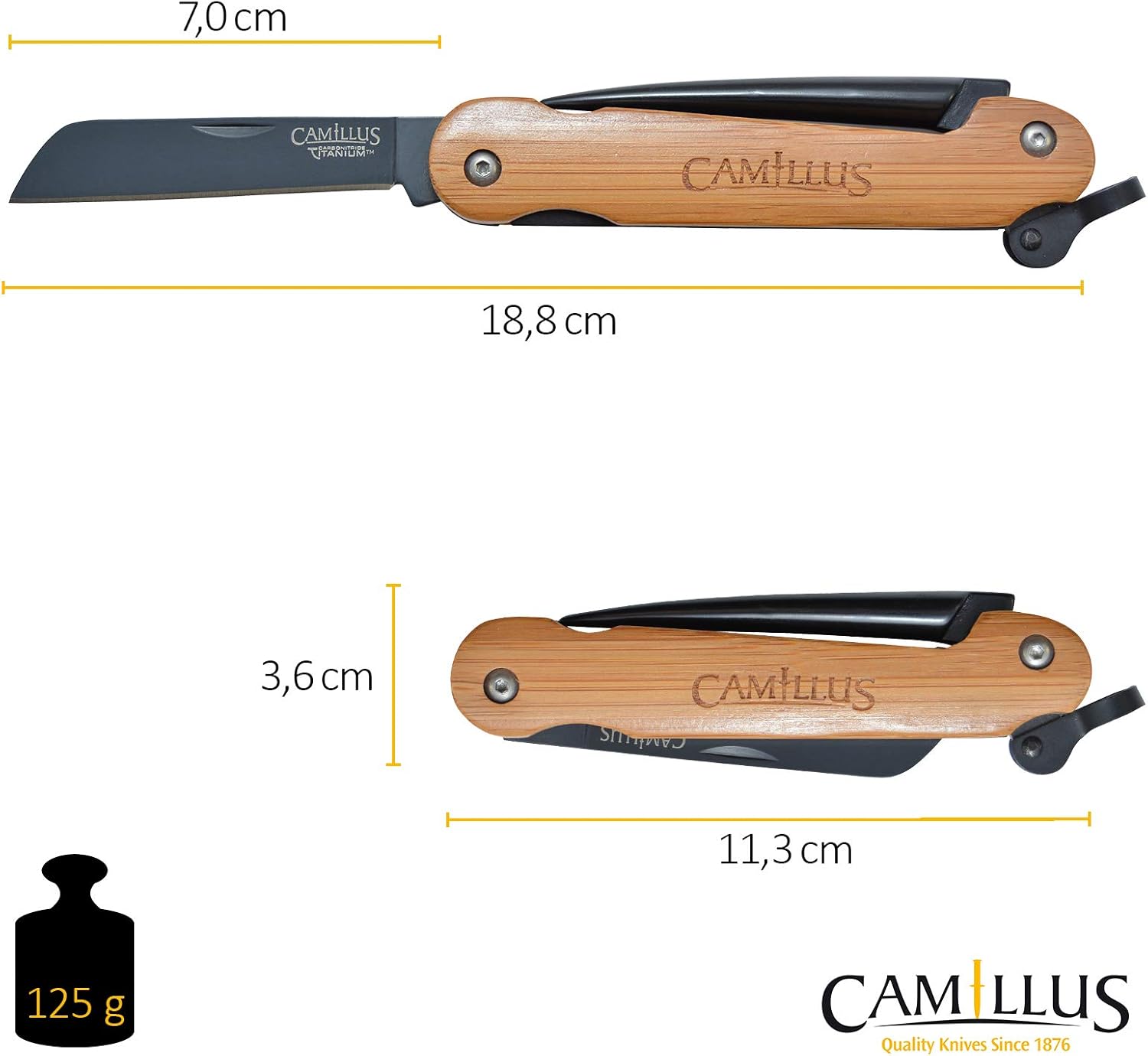 Camillus 7.5' Folder W/Marlin Spike Knife/Bamboo Handle/CARBONITRIDE Titanium™ / AUS-8