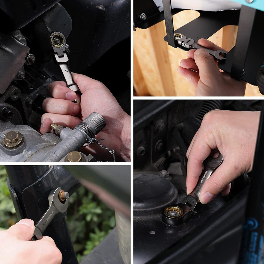 8-Piece Flex-Head Stubby Ratcheting Combination Wrench Set Metric 9-17mm