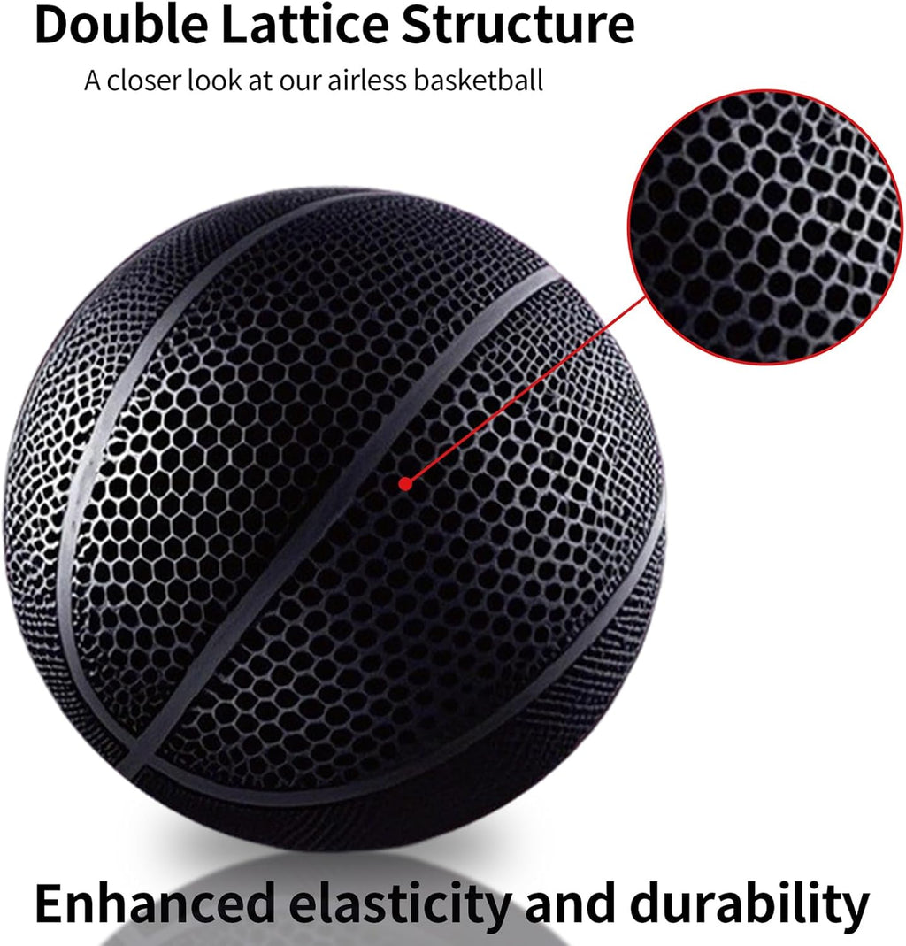 3D Printed Airless Basketball - No Pump Needed, Ultra-Quiet & High Bounce - Official Size 7 for Indoor & Outdoor Use (Black)