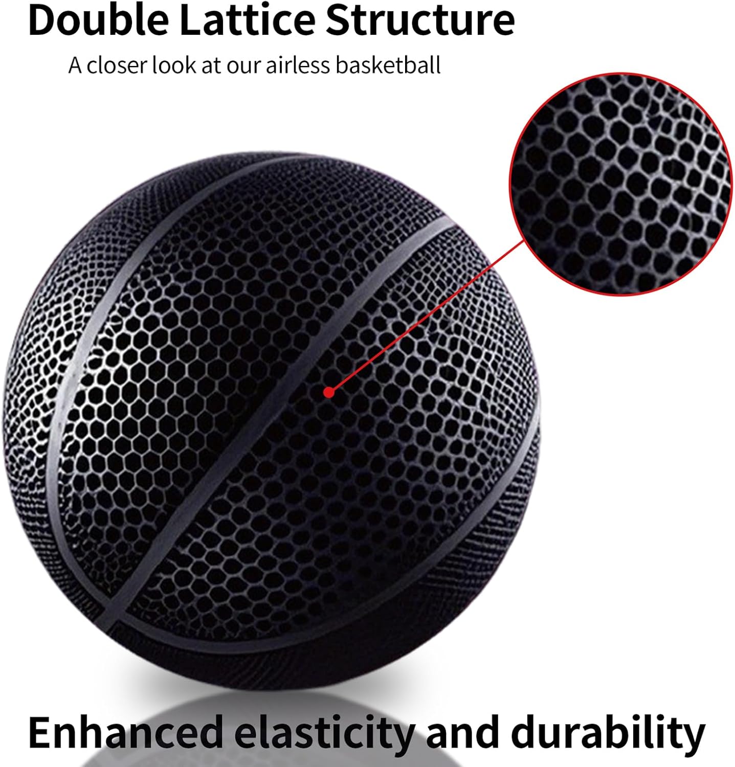 3D Printed Airless Basketball - No Pump Needed, Ultra-Quiet & High Bounce - Official Size 7 for Indoor & Outdoor Use (Black)